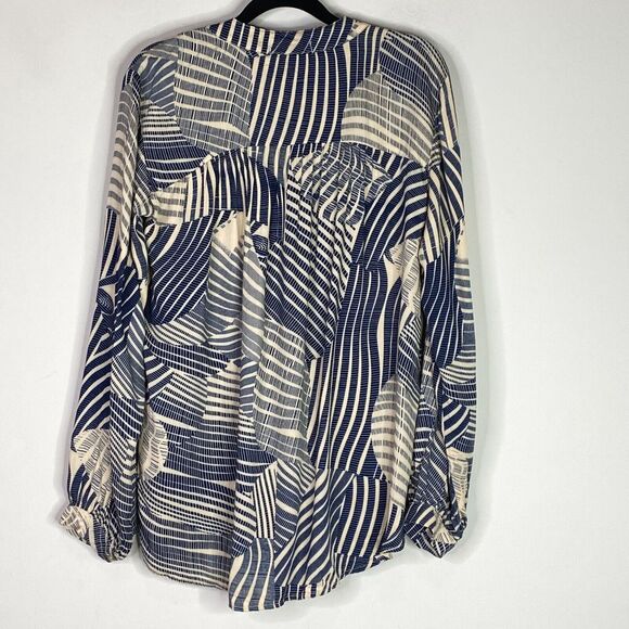 New Mododoc Lunar Blue Combo Leaf Print Faux Wrap Blouse Women's Size Small - Picture 2 of 7